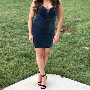 Express 6 Dress Mini Short Blue Velour Plunging